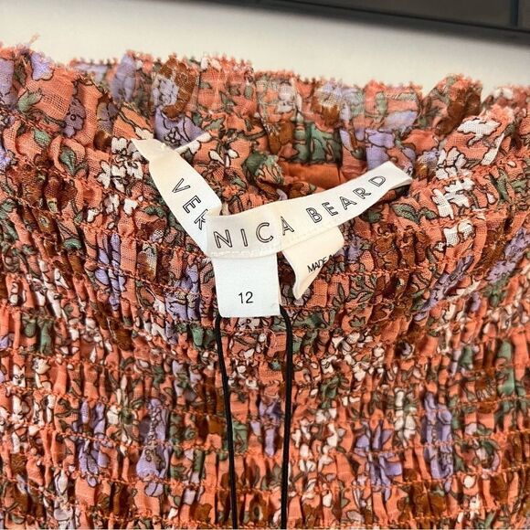 Veronica Beard MELODIE FLORAL-PRINT SMOCKED SKIRT IN CORAL Size 12 NWT - Picture 8 of 11